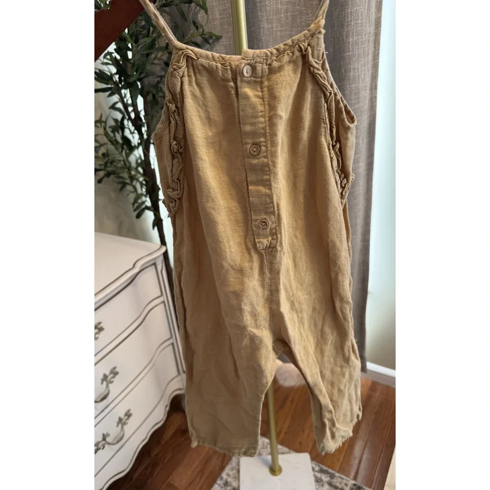 ZARA Baby Linen/cotton Blend Ruffle Sleeveless Romper Tan 2-3 Years Unisex